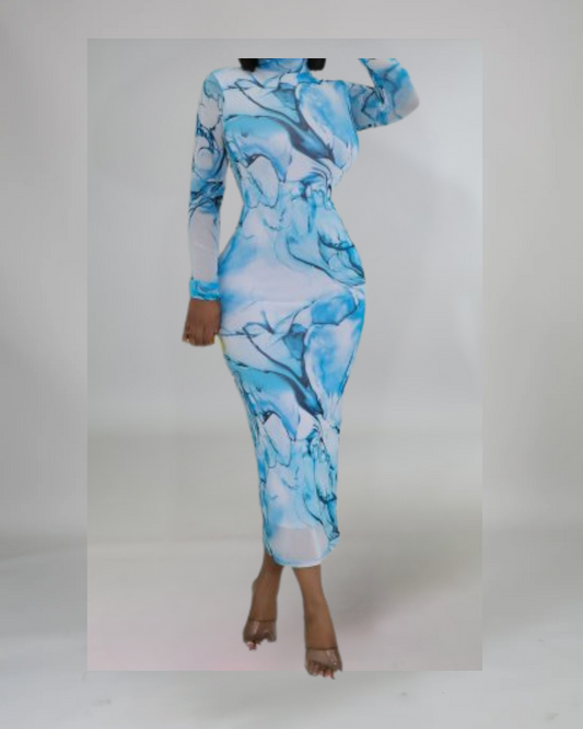 Azure Marble Midi Dress